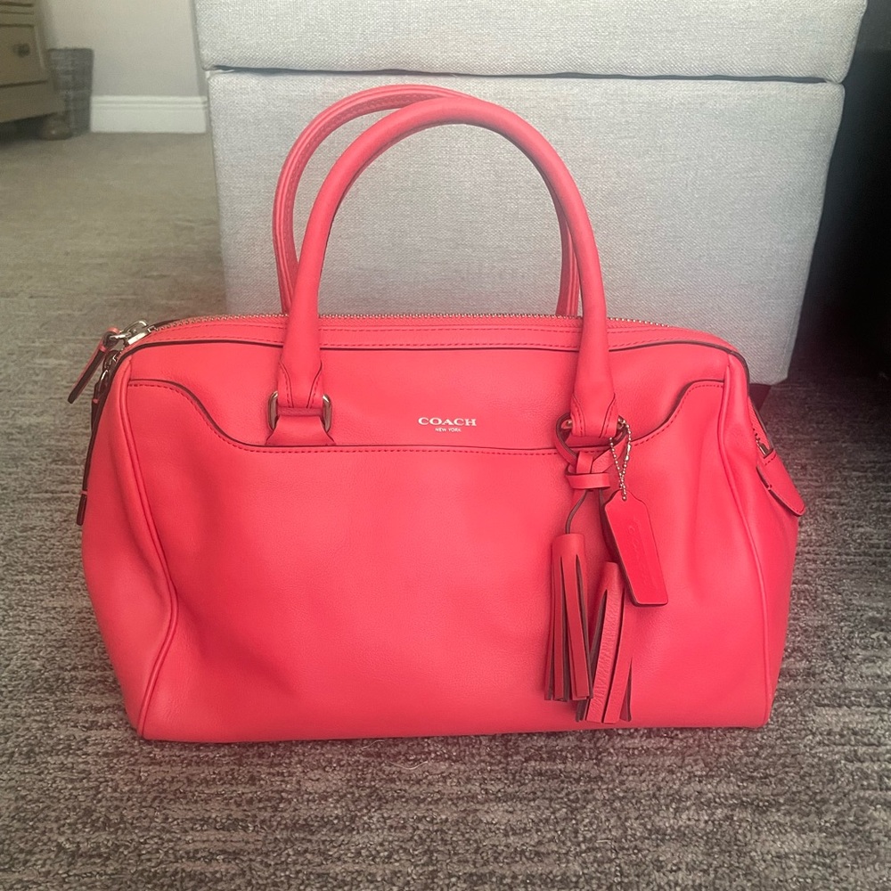 COACH LEGACY HALEY LEATHER SATCHEL in BRIGHT CORAL
